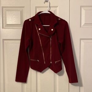 Red Asymmetrical Blazer with Textured Fabric